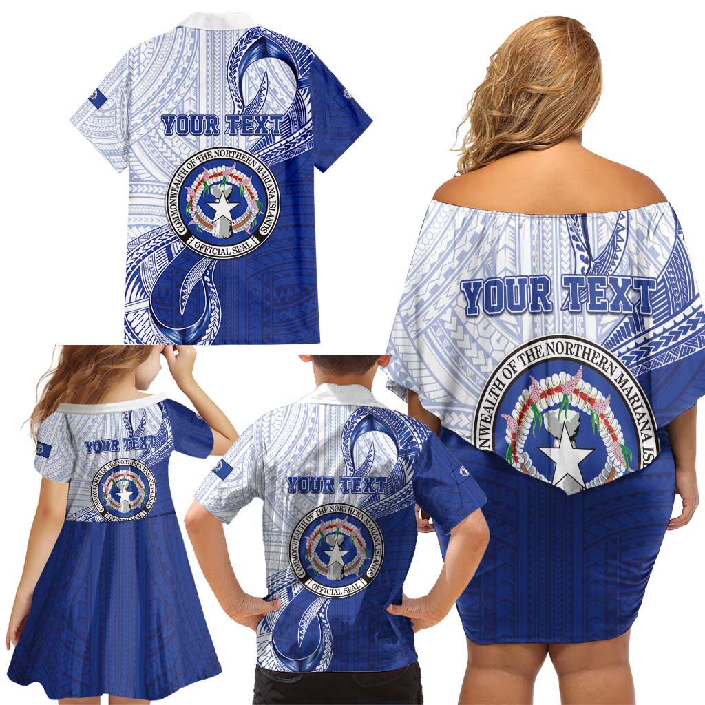 Personalized Northern Mariana Islands Family Matching Off Shoulder Short Dress and Hawaiian Shirt CNMI Seal LT05 - Polynesian Pride
