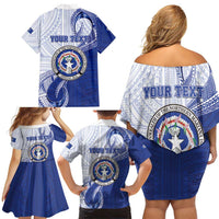 Personalized Northern Mariana Islands Family Matching Off Shoulder Short Dress and Hawaiian Shirt CNMI Seal LT05 - Polynesian Pride