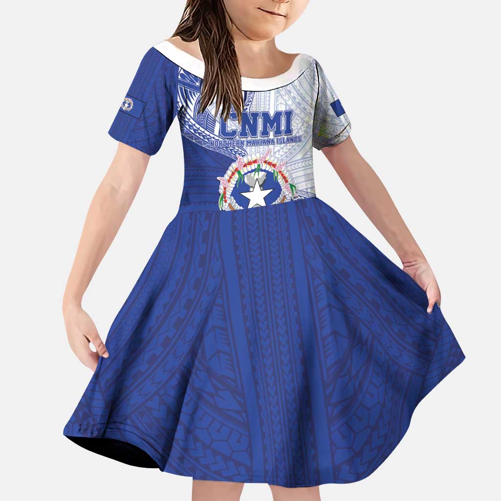 Personalized Northern Mariana Islands Family Matching Puletasi and Hawaiian Shirt CNMI Seal LT05 Daughter's Dress Blue - Polynesian Pride