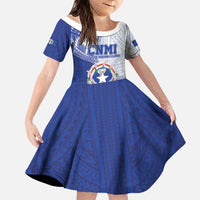 Personalized Northern Mariana Islands Family Matching Puletasi and Hawaiian Shirt CNMI Seal LT05 Daughter's Dress Blue - Polynesian Pride