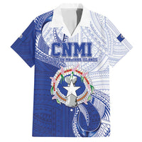 Personalized Northern Mariana Islands Family Matching Puletasi and Hawaiian Shirt CNMI Seal LT05 Dad's Shirt - Short Sleeve Blue - Polynesian Pride
