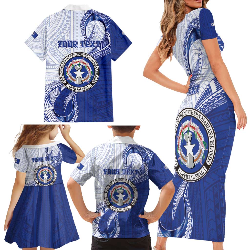 Personalized Northern Mariana Islands Family Matching Short Sleeve Bodycon Dress and Hawaiian Shirt CNMI Seal LT05 - Polynesian Pride