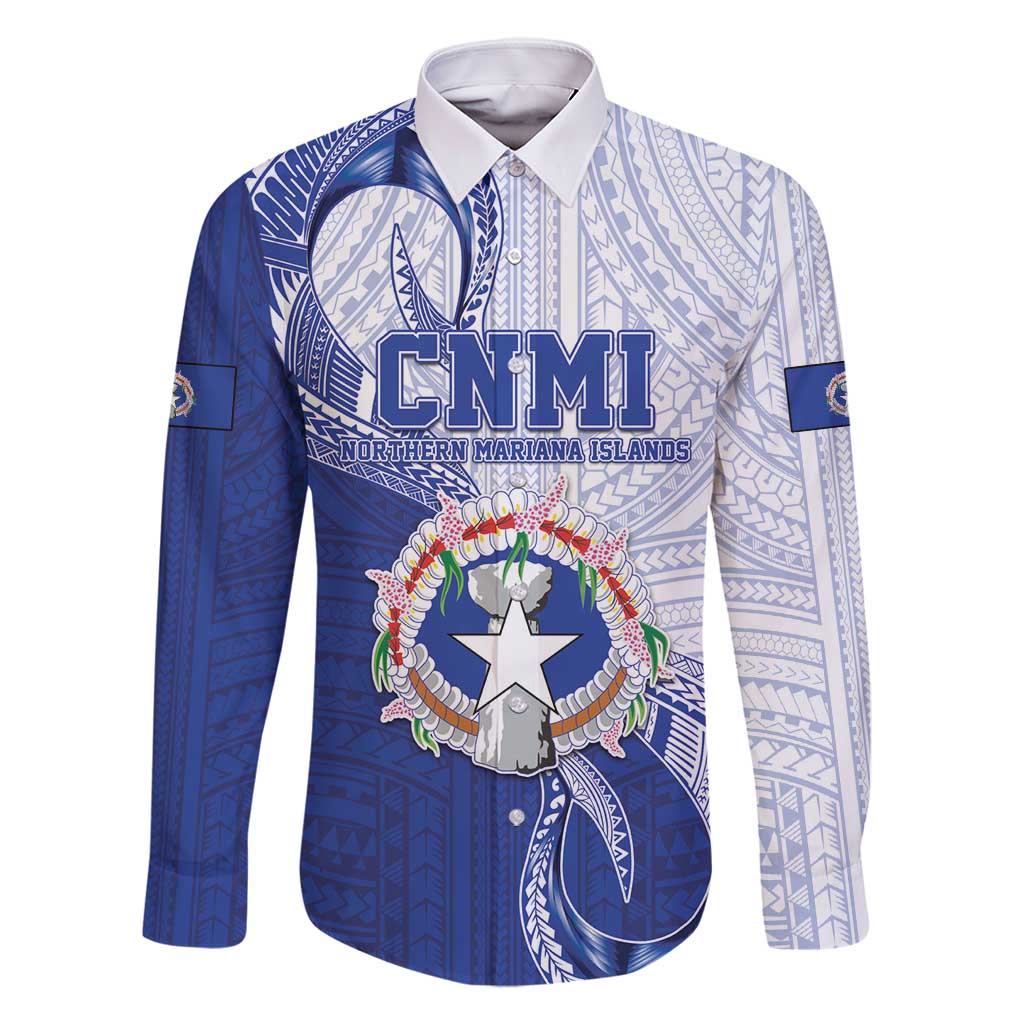 Personalized Northern Mariana Islands Family Matching Tank Maxi Dress and Hawaiian Shirt CNMI Seal LT05 Dad's Shirt - Long Sleeve Blue - Polynesian Pride