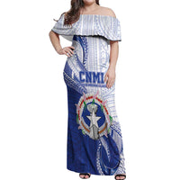 Personalized Northern Mariana Islands Off Shoulder Maxi Dress CNMI Seal LT05 Women Blue - Polynesian Pride