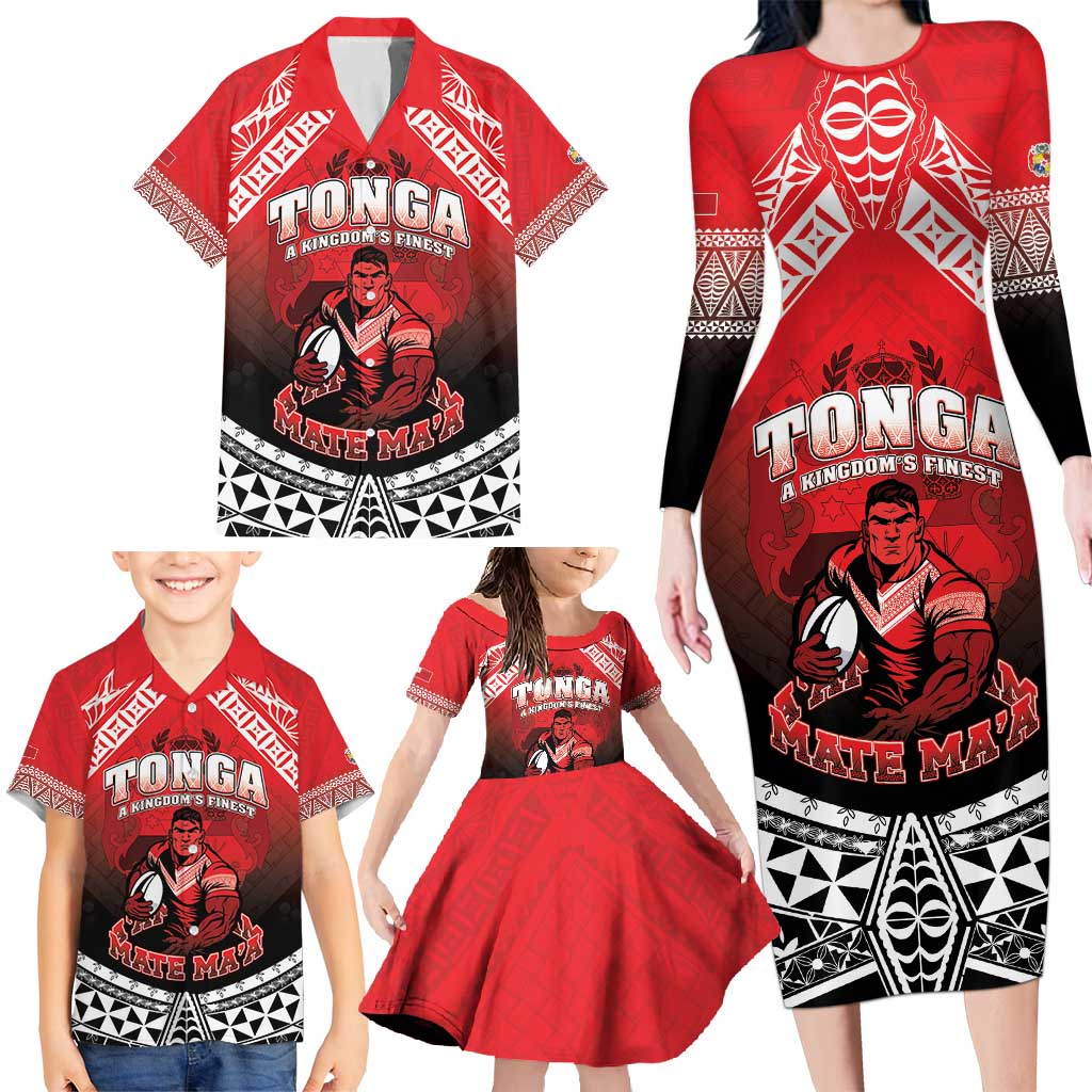 Custom Rugby Tonga MMT Family Matching Long Sleeve Bodycon Dress and Hawaiian Shirt Mana O Tonga LT05 - Polynesian Pride