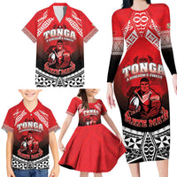 Custom Rugby Tonga MMT Family Matching Long Sleeve Bodycon Dress and Hawaiian Shirt Mana O Tonga LT05 - Polynesian Pride
