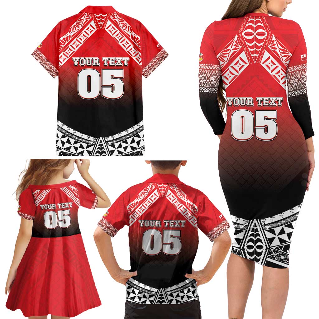 Custom Rugby Tonga MMT Family Matching Long Sleeve Bodycon Dress and Hawaiian Shirt Mana O Tonga LT05 - Polynesian Pride
