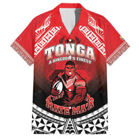 Custom Rugby Tonga MMT Family Matching Long Sleeve Bodycon Dress and Hawaiian Shirt Mana O Tonga LT05 Dad's Shirt - Short Sleeve Red - Polynesian Pride