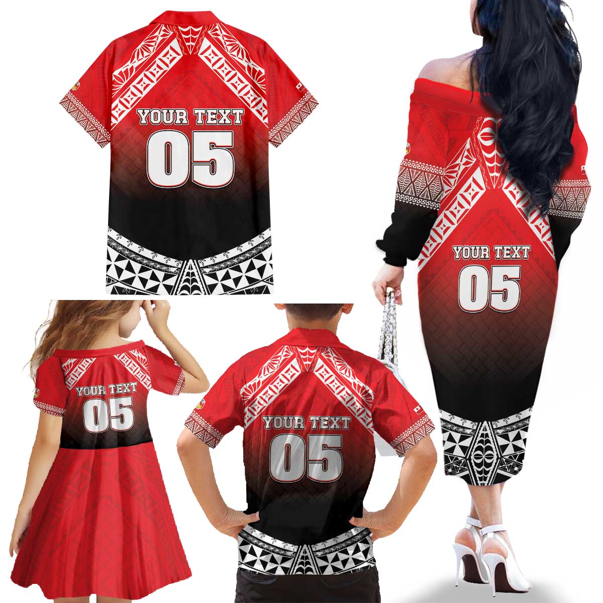 Custom Rugby Tonga MMT Family Matching Off The Shoulder Long Sleeve Dress and Hawaiian Shirt Mana O Tonga LT05 - Polynesian Pride