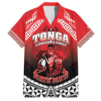 Custom Rugby Tonga MMT Family Matching Off The Shoulder Long Sleeve Dress and Hawaiian Shirt Mana O Tonga LT05 Dad's Shirt - Short Sleeve Red - Polynesian Pride