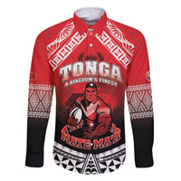 Custom Rugby Tonga MMT Family Matching Off The Shoulder Long Sleeve Dress and Hawaiian Shirt Mana O Tonga LT05 Dad's Shirt - Long Sleeve Red - Polynesian Pride