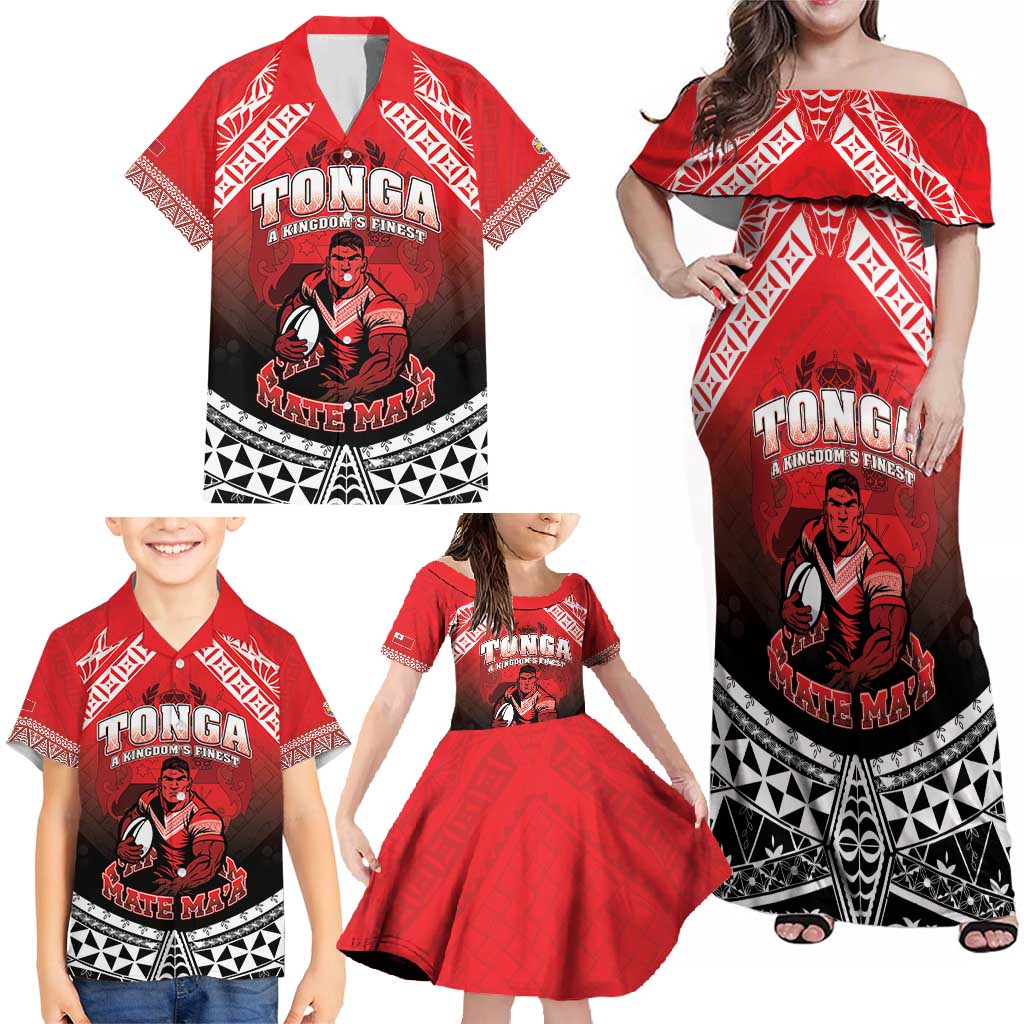 Custom Rugby Tonga MMT Family Matching Off Shoulder Maxi Dress and Hawaiian Shirt Mana O Tonga LT05 - Polynesian Pride