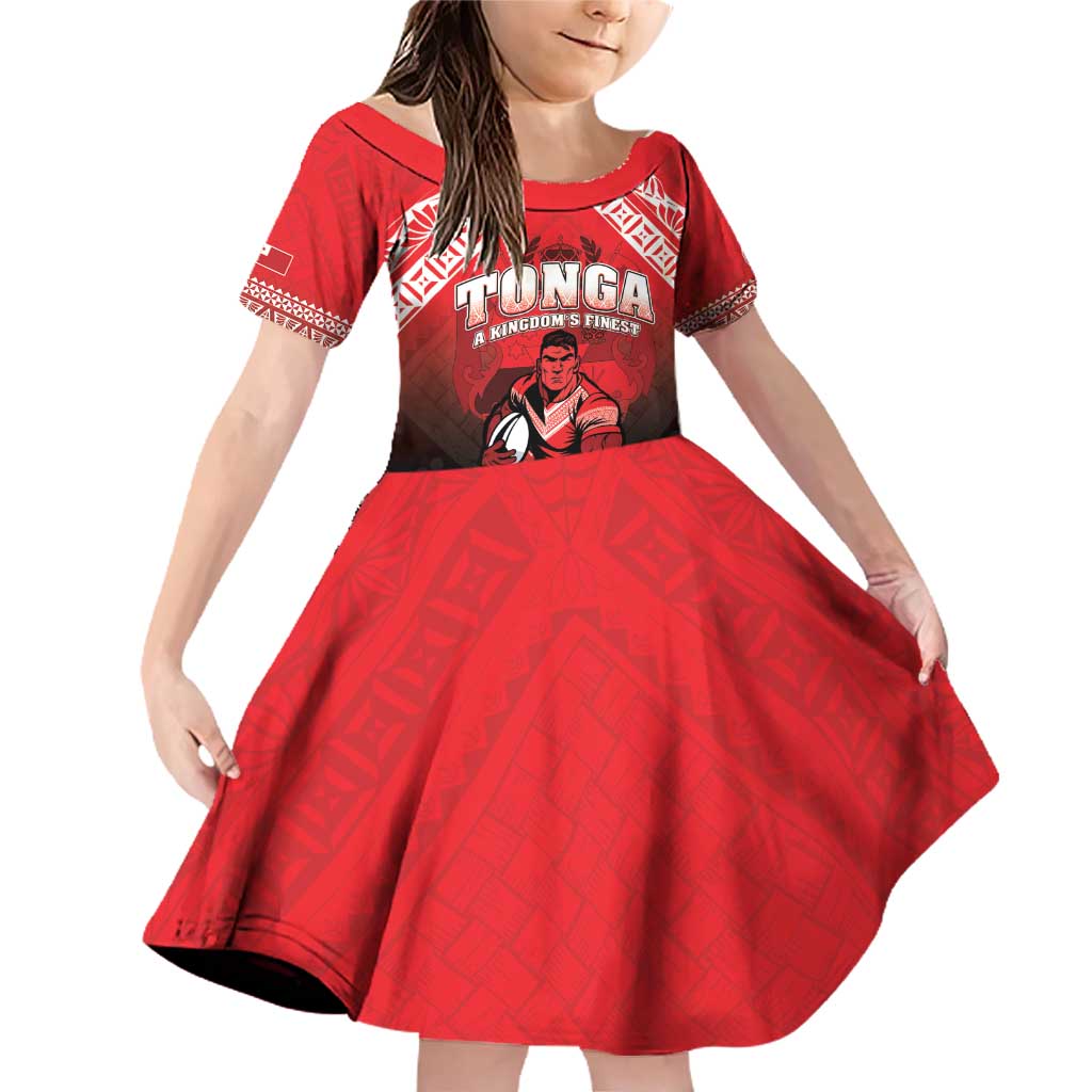 Custom Rugby Tonga MMT Family Matching Off Shoulder Short Dress and Hawaiian Shirt Mana O Tonga LT05 Daughter's Dress Red - Polynesian Pride