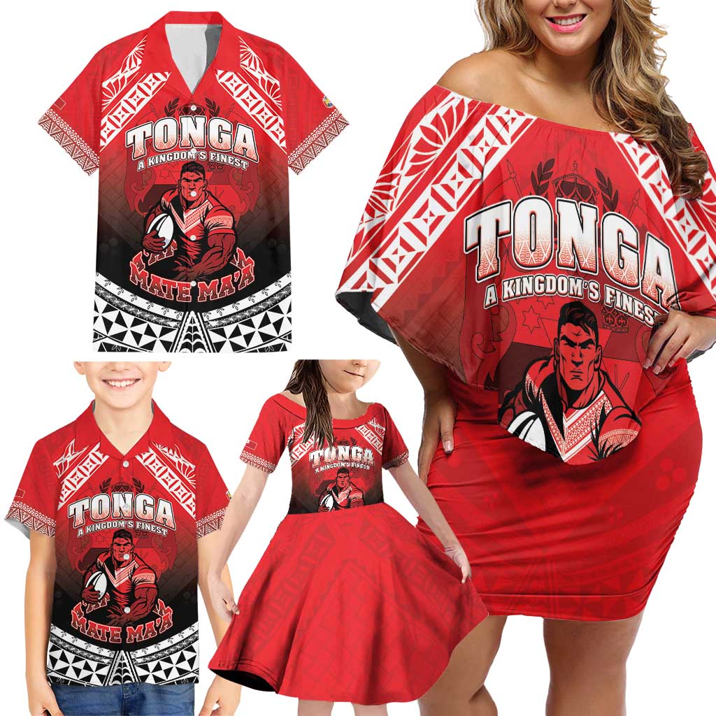 Custom Rugby Tonga MMT Family Matching Off Shoulder Short Dress and Hawaiian Shirt Mana O Tonga LT05 - Polynesian Pride