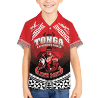 Custom Rugby Tonga MMT Family Matching Off Shoulder Short Dress and Hawaiian Shirt Mana O Tonga LT05 Son's Shirt Red - Polynesian Pride