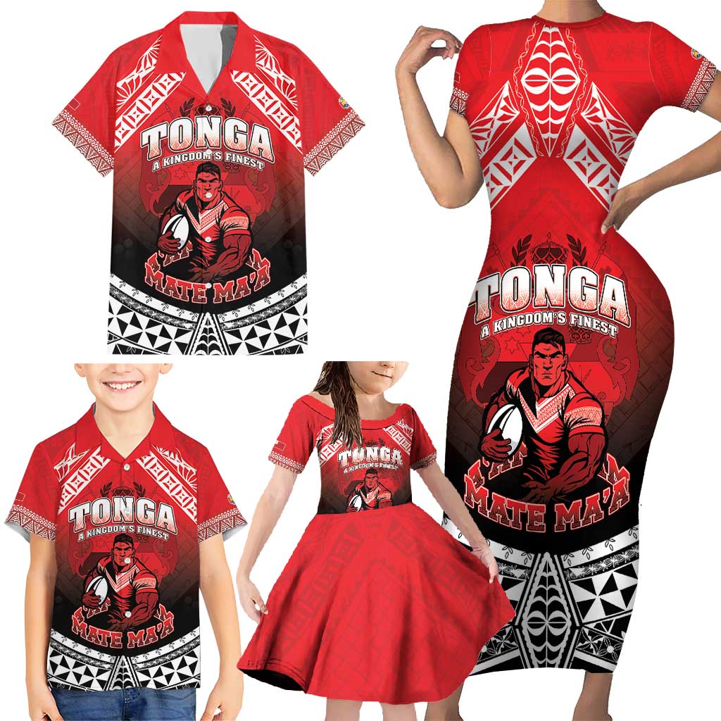 Custom Rugby Tonga MMT Family Matching Short Sleeve Bodycon Dress and Hawaiian Shirt Mana O Tonga LT05 - Polynesian Pride