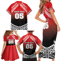 Custom Rugby Tonga MMT Family Matching Short Sleeve Bodycon Dress and Hawaiian Shirt Mana O Tonga LT05 - Polynesian Pride