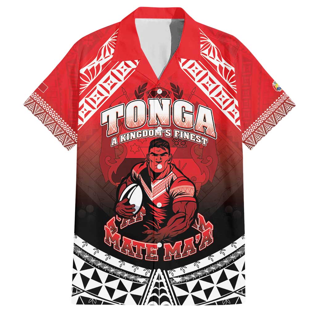 Custom Rugby Tonga MMT Family Matching Short Sleeve Bodycon Dress and Hawaiian Shirt Mana O Tonga LT05 Dad's Shirt - Short Sleeve Red - Polynesian Pride