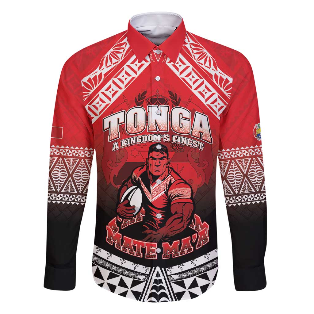 Custom Rugby Tonga MMT Family Matching Short Sleeve Bodycon Dress and Hawaiian Shirt Mana O Tonga LT05 Dad's Shirt - Long Sleeve Red - Polynesian Pride