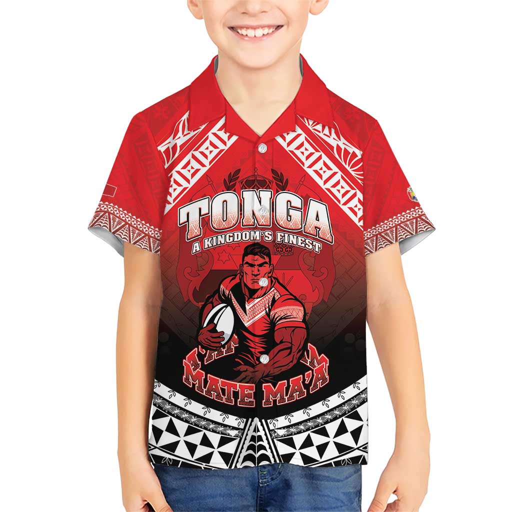 Custom Rugby Tonga MMT Family Matching Short Sleeve Bodycon Dress and Hawaiian Shirt Mana O Tonga LT05 Son's Shirt Red - Polynesian Pride