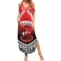 Custom Rugby Tonga MMT Family Matching Summer Maxi Dress and Hawaiian Shirt Mana O Tonga LT05 Mom's Dress Red - Polynesian Pride