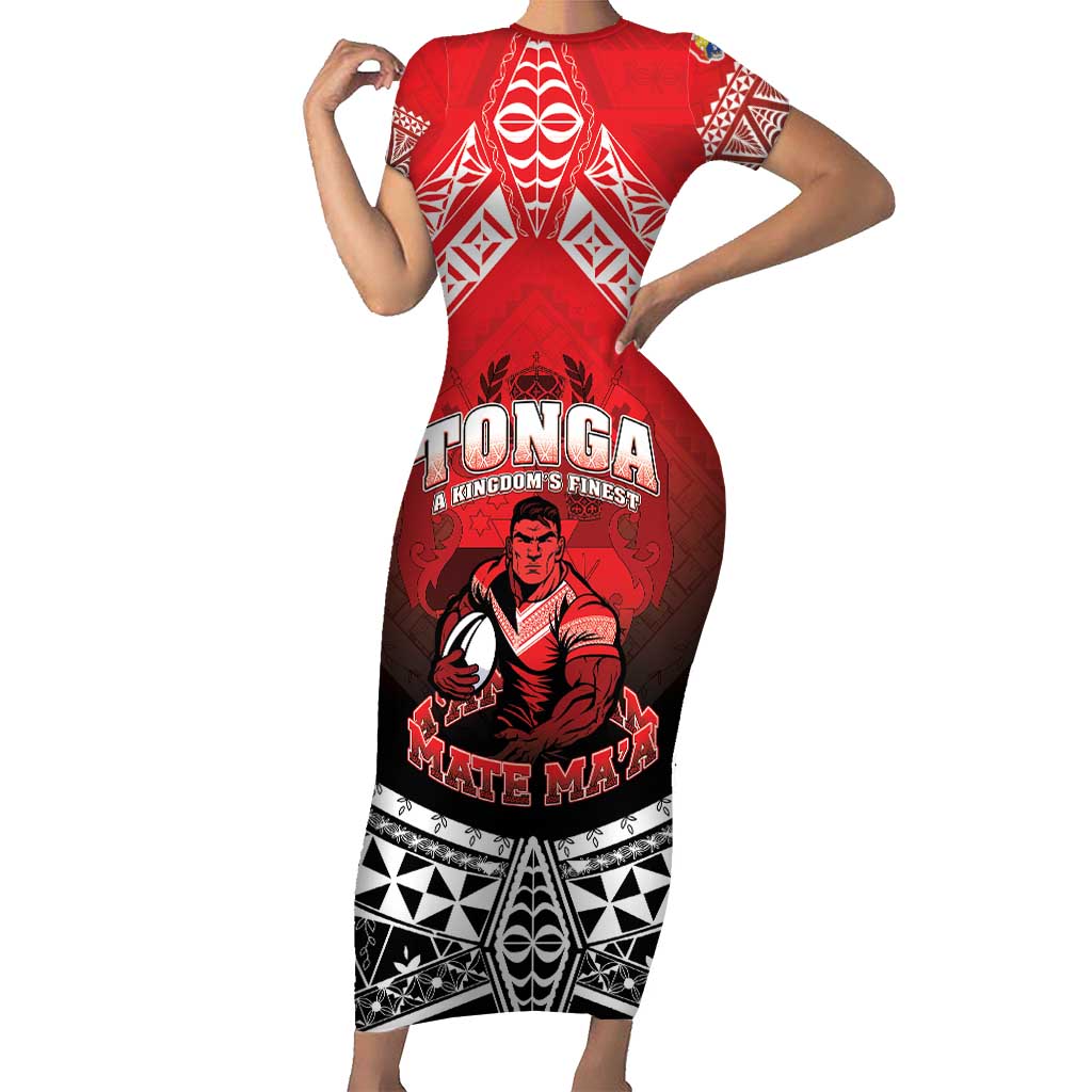 Custom Rugby Tonga MMT Short Sleeve Bodycon Dress Mana O Tonga LT05 Long Dress Red - Polynesian Pride