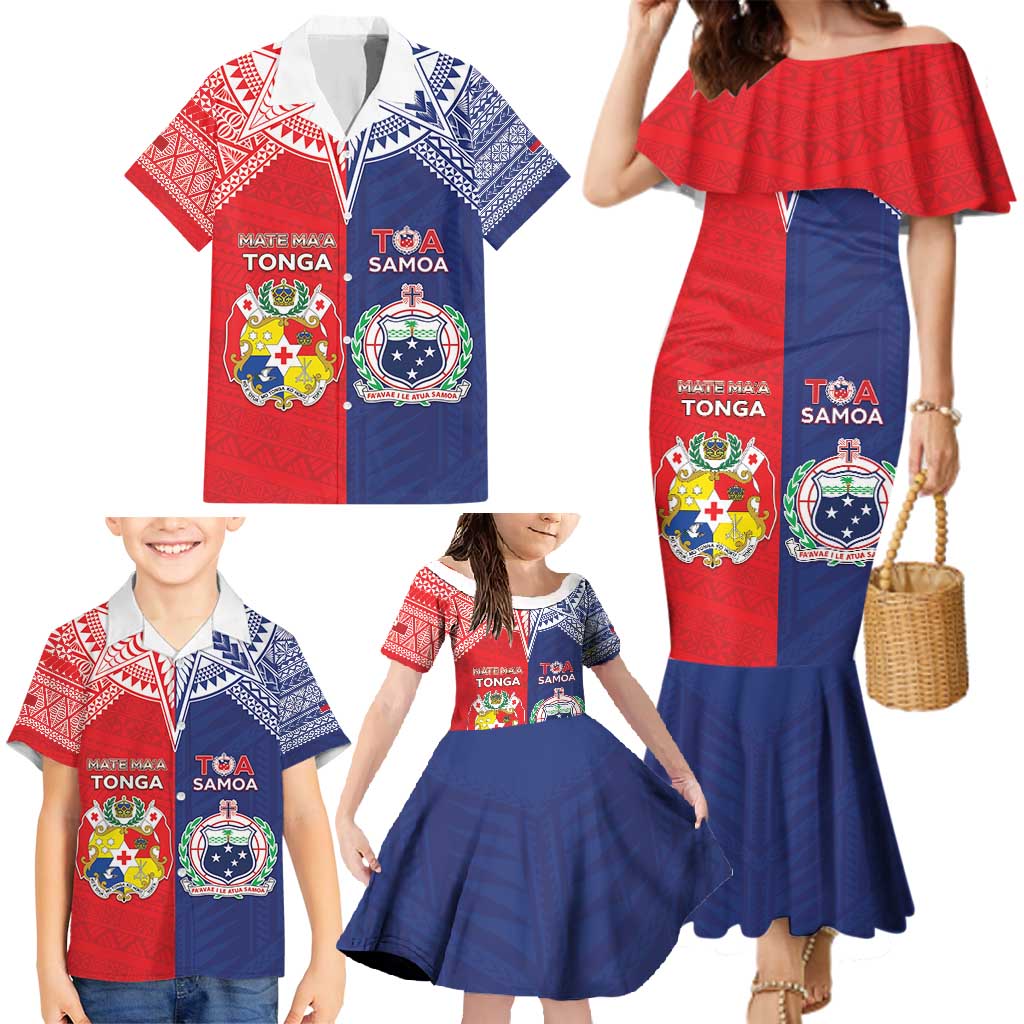 Custom Rugby Samoa And Tonga Family Matching Mermaid Dress and Hawaiian Shirt Toa Samoa With Mate Maa LT05 - Polynesian Pride