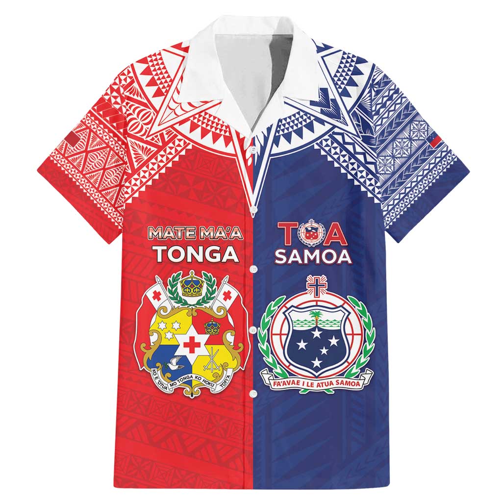 Custom Rugby Samoa And Tonga Family Matching Mermaid Dress and Hawaiian Shirt Toa Samoa With Mate Maa LT05 Dad's Shirt - Short Sleeve Multicolor - Polynesian Pride