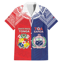 Custom Rugby Samoa And Tonga Family Matching Mermaid Dress and Hawaiian Shirt Toa Samoa With Mate Maa LT05 Dad's Shirt - Short Sleeve Multicolor - Polynesian Pride