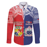 Custom Rugby Samoa And Tonga Family Matching Mermaid Dress and Hawaiian Shirt Toa Samoa With Mate Maa LT05 Dad's Shirt - Long Sleeve Multicolor - Polynesian Pride