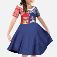 Custom Rugby Samoa And Tonga Family Matching Off The Shoulder Long Sleeve Dress and Hawaiian Shirt Toa Samoa With Mate Maa LT05 Daughter's Dress Multicolor - Polynesian Pride