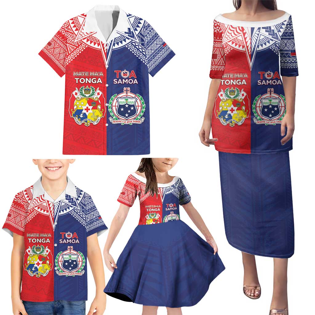 Custom Rugby Samoa And Tonga Family Matching Puletasi and Hawaiian Shirt Toa Samoa With Mate Maa - Polynesian Pride