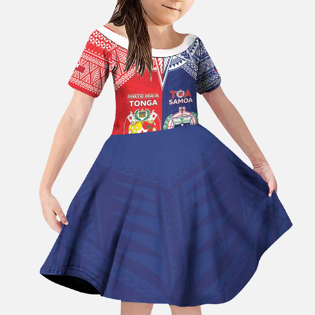Custom Rugby Samoa And Tonga Family Matching Summer Maxi Dress and Hawaiian Shirt Toa Samoa With Mate Maa - Polynesian Pride