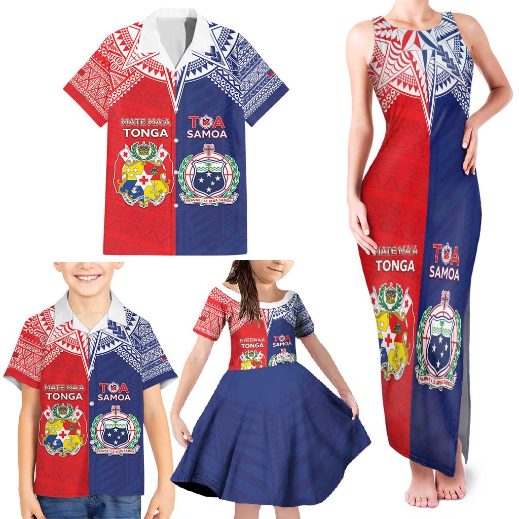 Custom Rugby Samoa And Tonga Family Matching Tank Maxi Dress and Hawaiian Shirt Toa Samoa With Mate Maa LT05 - Polynesian Pride