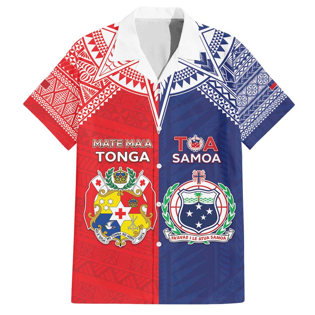 Custom Rugby Samoa And Tonga Family Matching Tank Maxi Dress and Hawaiian Shirt Toa Samoa With Mate Maa LT05 Dad's Shirt - Short Sleeve Multicolor - Polynesian Pride