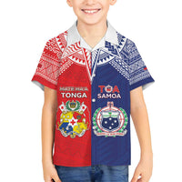 Custom Rugby Samoa And Tonga Family Matching Tank Maxi Dress and Hawaiian Shirt Toa Samoa With Mate Maa LT05 Son's Shirt Multicolor - Polynesian Pride