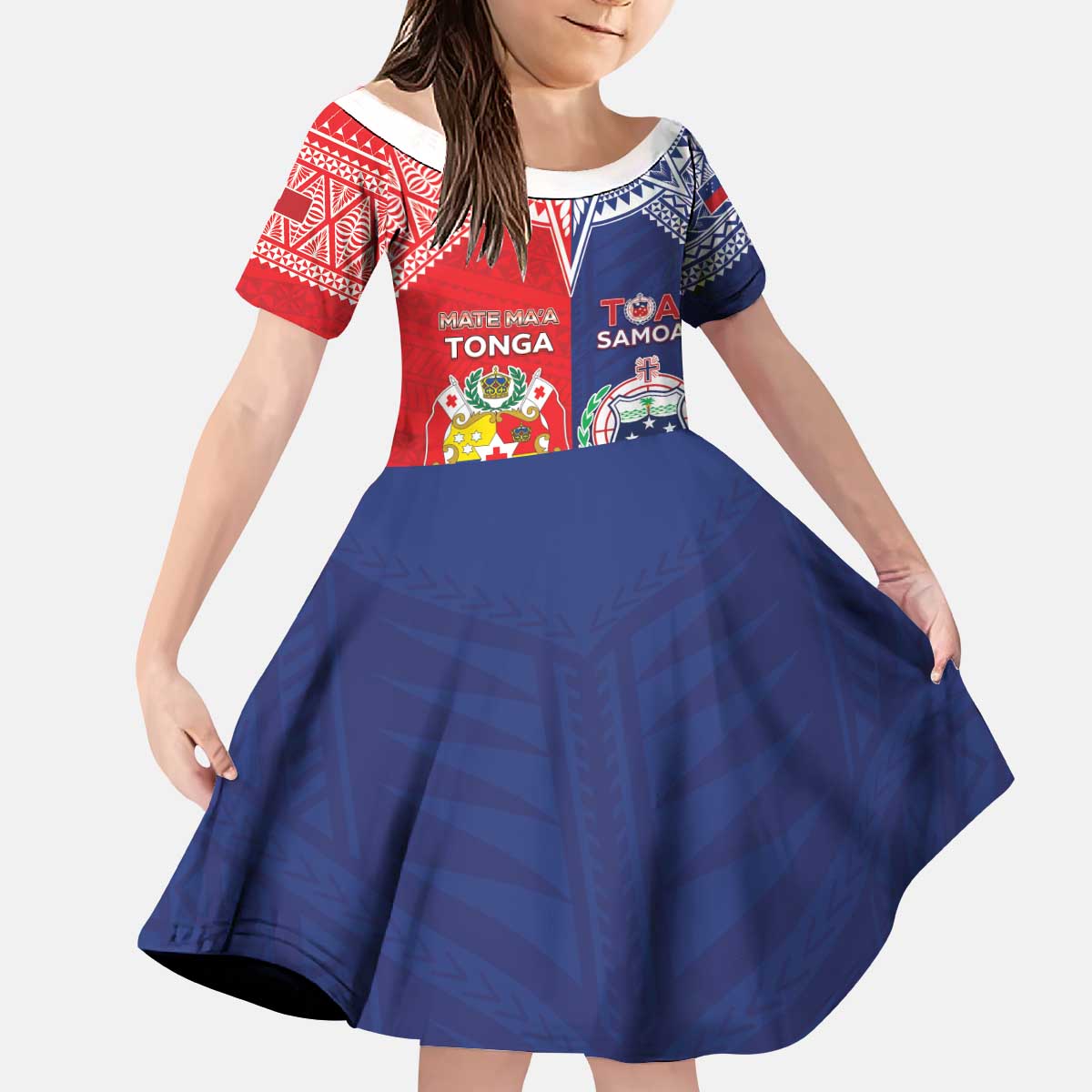 Custom Rugby Samoa And Tonga Kid Short Sleeve Dress Toa Samoa With Mate Maa LT05 KID Multicolor - Polynesian Pride