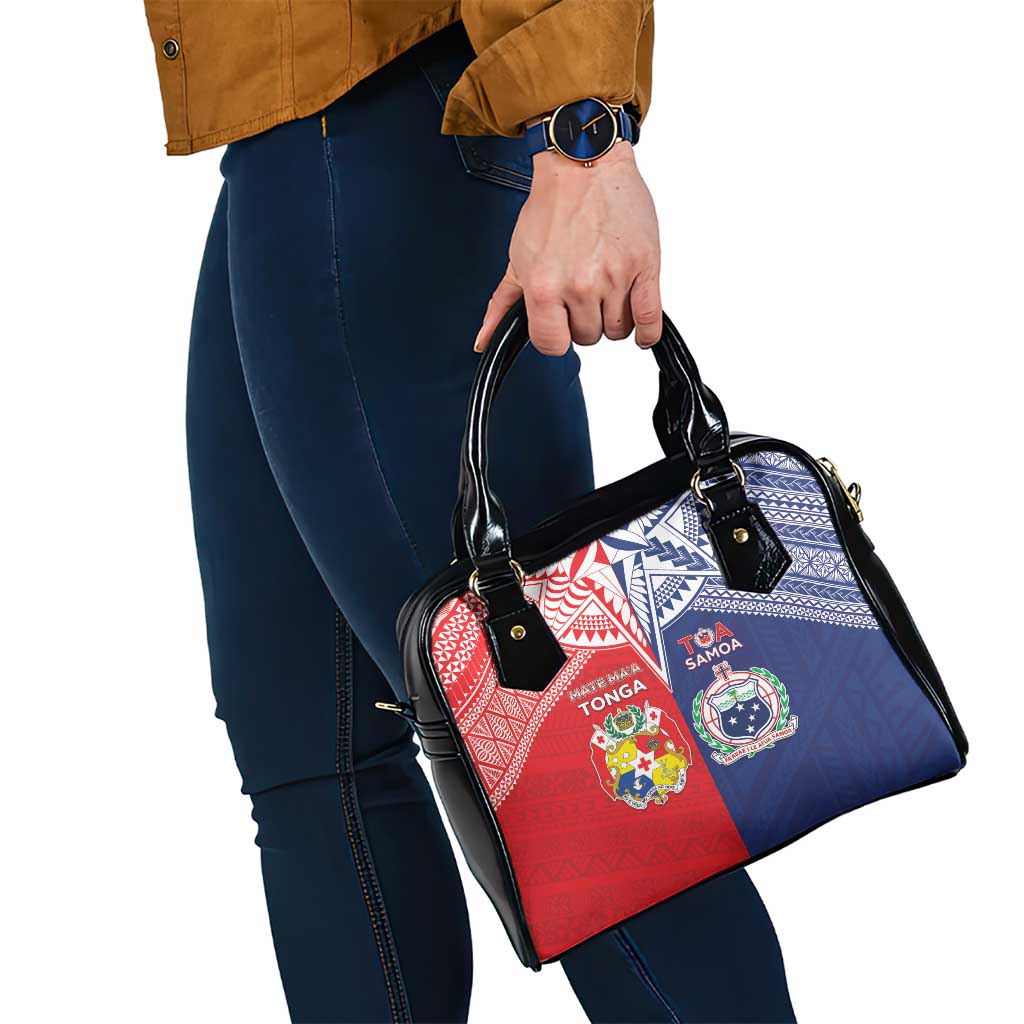 Rugby Samoa And Tonga Shoulder Handbag Toa Samoa With Mate Maa - Polynesian Pride