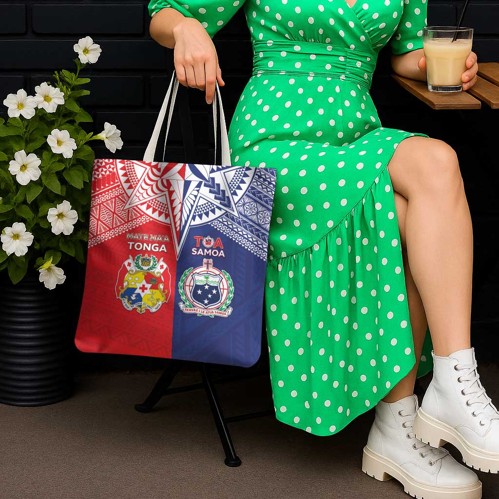 Rugby Samoa And Tonga Tote Bag Toa Samoa With Mate Maa - Polynesian Pride