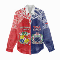 Custom Rugby Samoa And Tonga Women Casual Shirt Toa Samoa With Mate Maa LT05 - Polynesian Pride