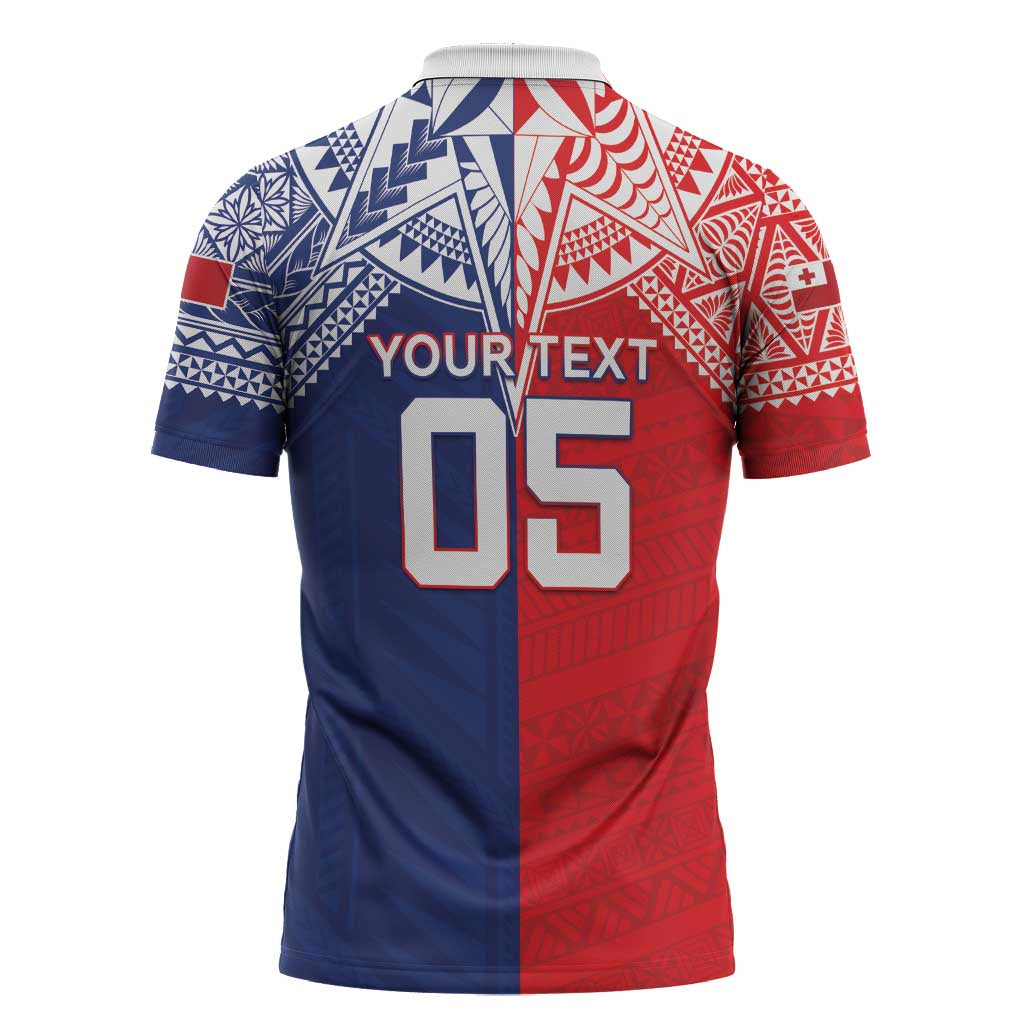 Custom Rugby Samoa And Tonga Zipper Polo Shirt Toa Samoa With Mate Maa LT05 - Polynesian Pride