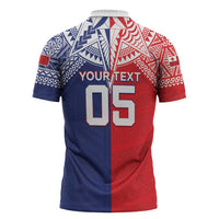 Custom Rugby Samoa And Tonga Zipper Polo Shirt Toa Samoa With Mate Maa LT05 - Polynesian Pride