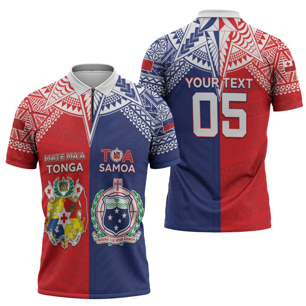 Custom Rugby Samoa And Tonga Zipper Polo Shirt Toa Samoa With Mate Maa LT05 - Polynesian Pride