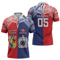 Custom Rugby Samoa And Tonga Zipper Polo Shirt Toa Samoa With Mate Maa LT05 - Polynesian Pride