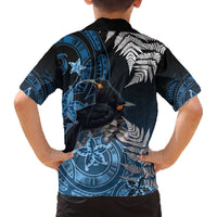 New Zealand Huia Bird Family Matching Off The Shoulder Long Sleeve Dress and Hawaiian Shirt Aotearoa Maori Pattern LT05 - Polynesian Pride