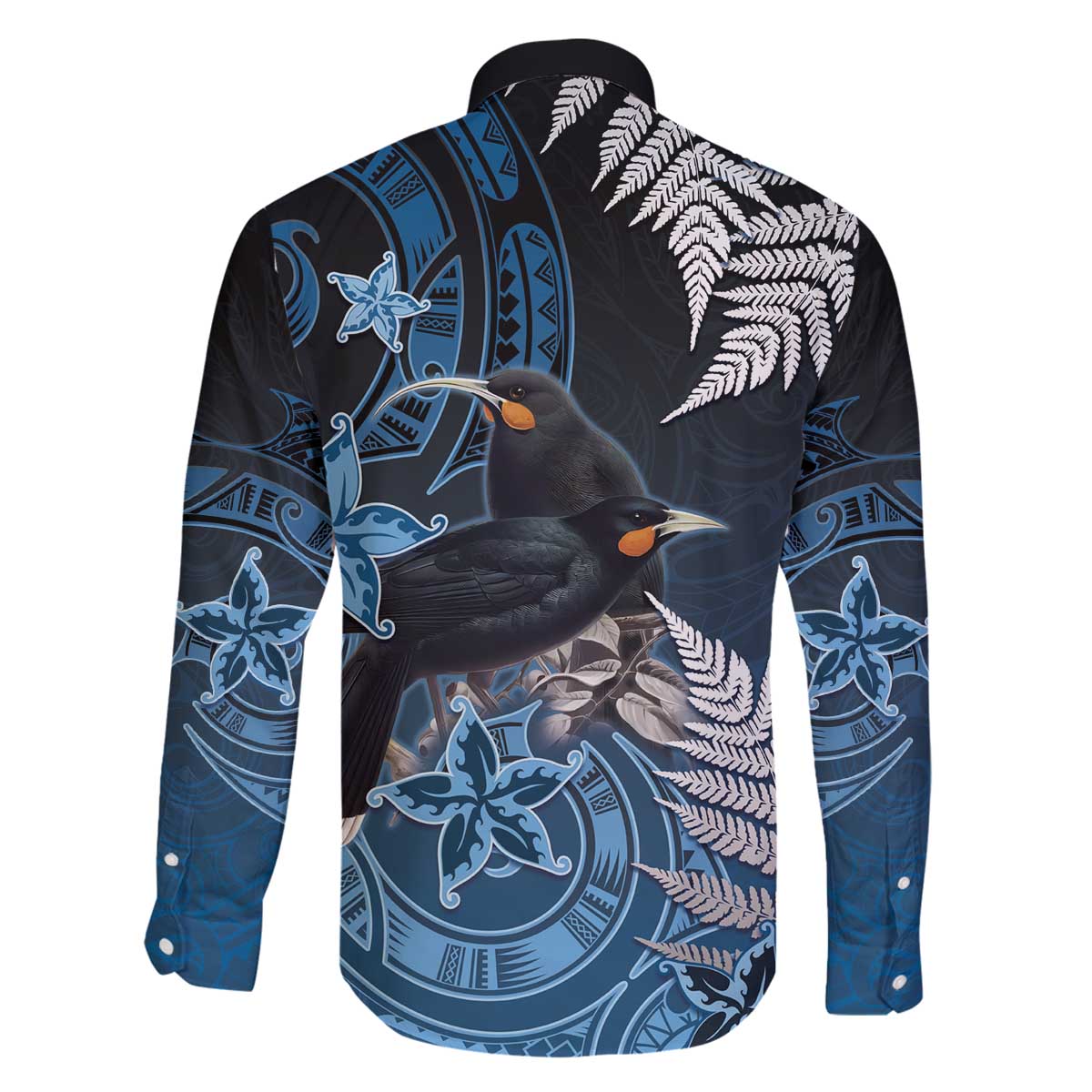 New Zealand Huia Bird Family Matching Off The Shoulder Long Sleeve Dress and Hawaiian Shirt Aotearoa Maori Pattern LT05 - Polynesian Pride