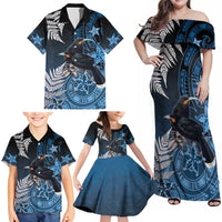 New Zealand Huia Bird Family Matching Off Shoulder Maxi Dress and Hawaiian Shirt Aotearoa Maori Pattern LT05 - Polynesian Pride