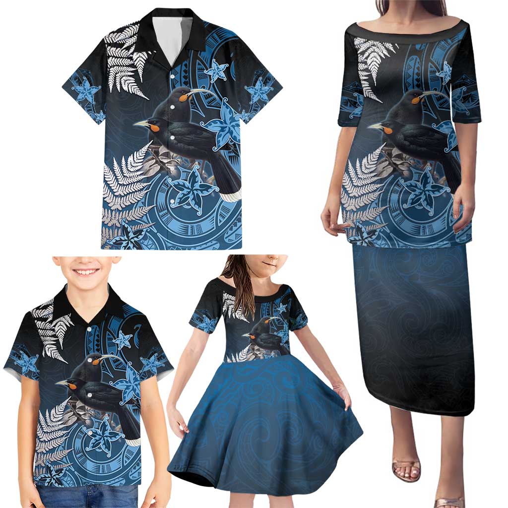 New Zealand Huia Bird Family Matching Puletasi and Hawaiian Shirt Aotearoa Maori Pattern LT05 - Polynesian Pride