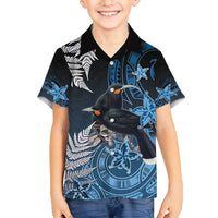 New Zealand Huia Bird Family Matching Puletasi and Hawaiian Shirt Aotearoa Maori Pattern LT05 Son's Shirt Navy - Polynesian Pride