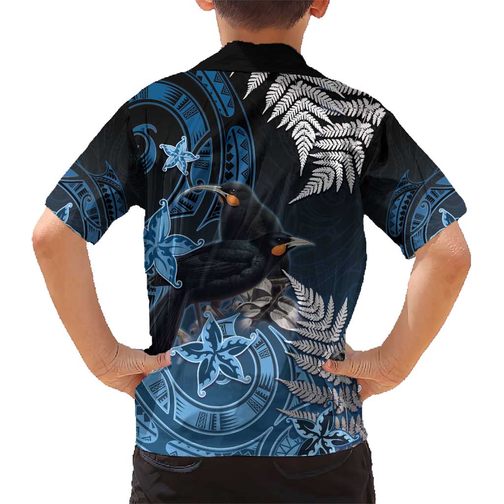 New Zealand Huia Bird Family Matching Short Sleeve Bodycon Dress and Hawaiian Shirt Aotearoa Maori Pattern LT05 - Polynesian Pride